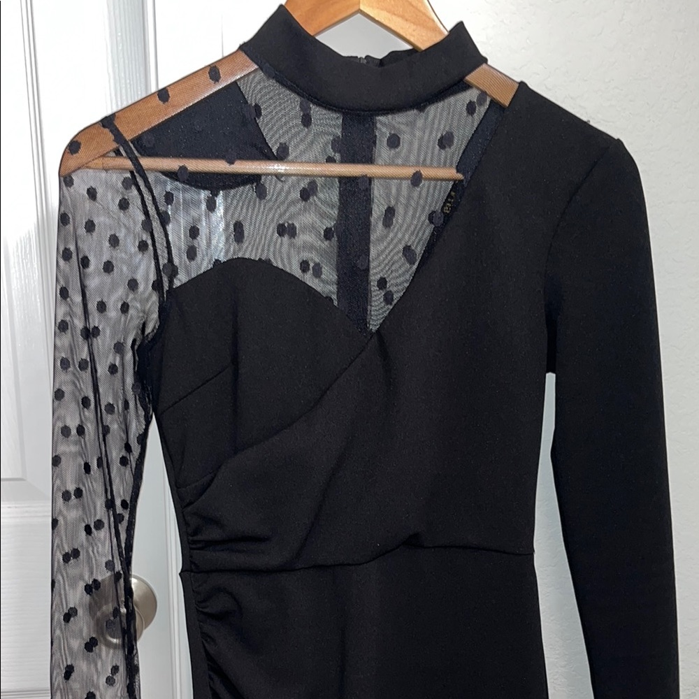 Elegant Black Sheer Polka Dot Dress